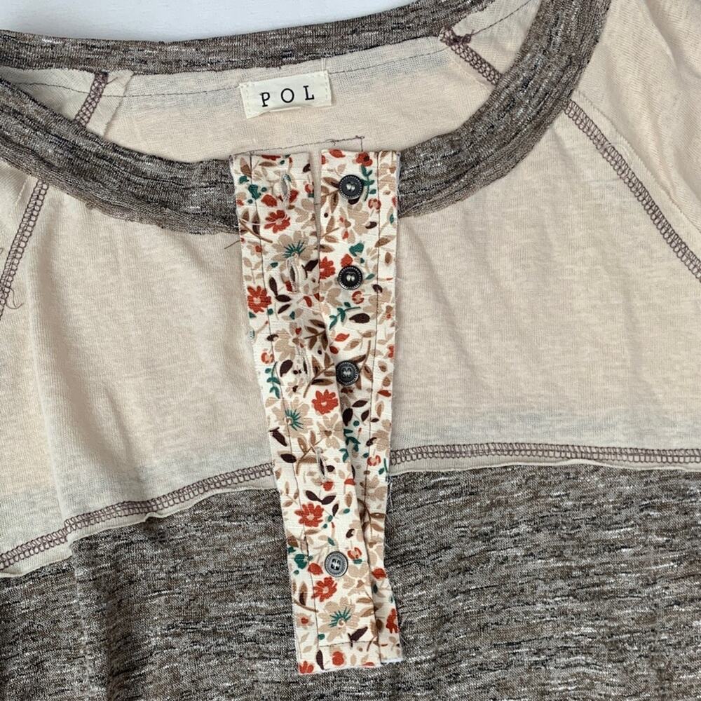 POL size medium boho patchwork bell sleeve Earthy Floral Accent Shirt long anthr - Picture 3 of 11